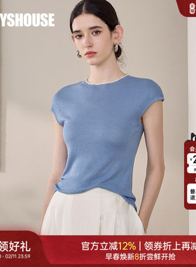 罗衣气质修身纯色针织衫女2025夏季新款时尚上衣百搭短袖T恤12465