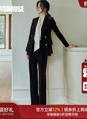 罗衣气质丝绒套装2025冬季新款知性修身西装外套裤子两件套05506