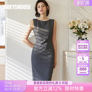 中长裙01790 场合打底修身 罗衣职场通勤无袖 灰色连衣裙女夏正式