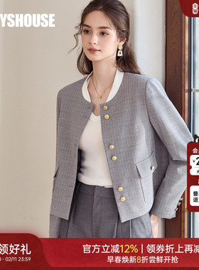罗衣时尚灰色修身短外套女2025秋季新款洋气小香风通勤西装11140