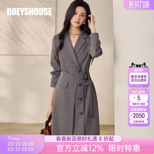 裙12795 西装 罗衣时尚 通勤系带收腰连衣裙女春职场OL风深灰色长袖