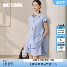 罗衣时尚浅蓝色衬衫套装女2025夏季新款无袖上衣短裤两件套11990