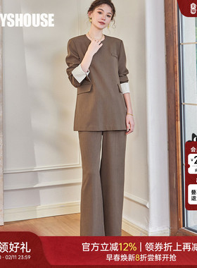 罗衣高级美拉德套装女春气质通勤重要场合穿上衣裤子两件套09057