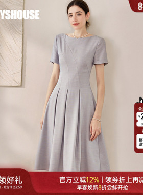 罗衣气质大摆肌理感连衣裙女2025夏装新款高级收腰褶皱裙子08534
