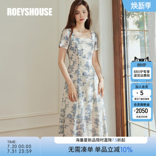 罗衣新中式 复古中国风大摆裙10584 方领收腰连衣裙女2025夏季 新款