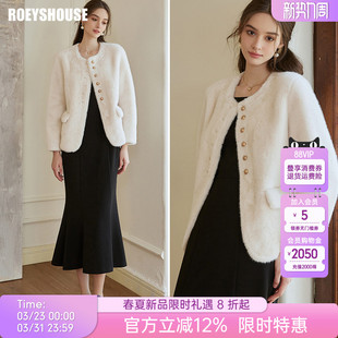 罗衣高级皮毛一体毛呢外套女冬柔软羊羔绒白色百搭环保皮草09945