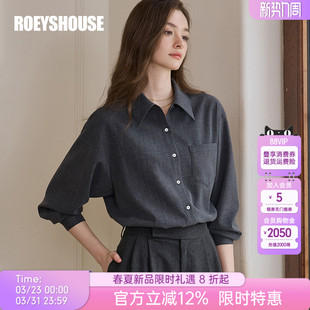罗衣职业OL风通勤翻领衬衫 上衣11704 女春气质高级深灰色宽松长袖