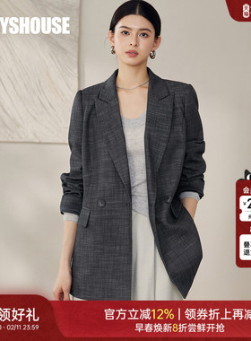 罗衣商务休闲设计感西装外套女春季职业通勤深灰色西服上衣12637