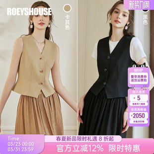 罗衣高级职场OL风黑色修身 亚麻上衣10090 马甲短外套女夏通勤无袖