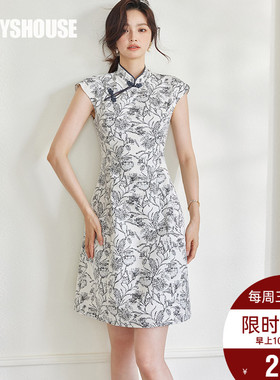 罗衣新中式中国风改良旗袍连衣裙2025夏装新款提花修身裙子08909