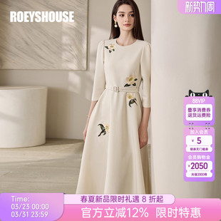 罗衣法式 收腰连衣裙女春重工绣花富家千金米白色裙子11706 泡泡袖