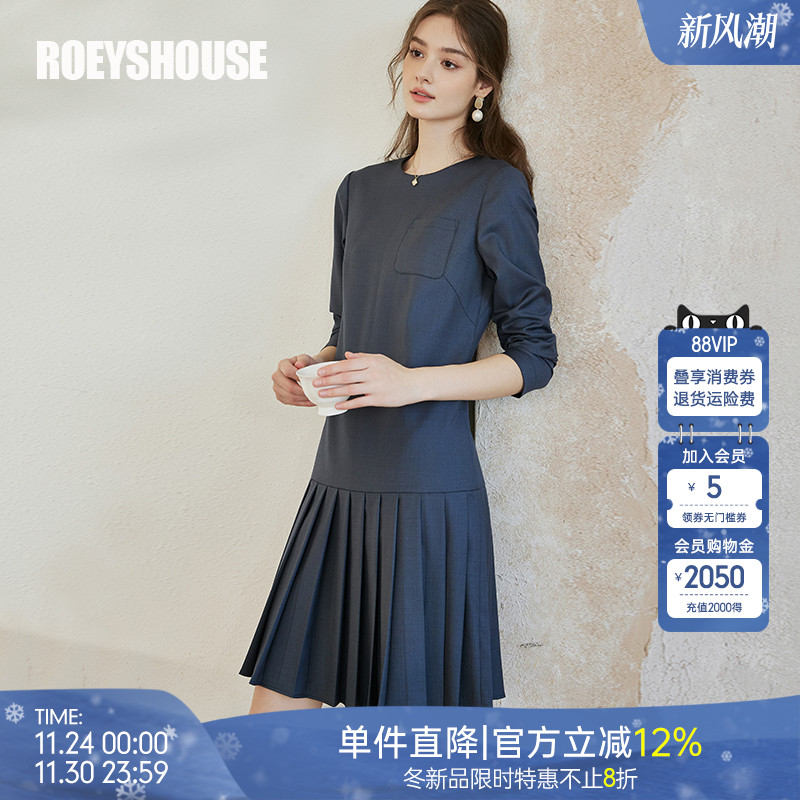 罗衣职业通勤百褶连衣裙