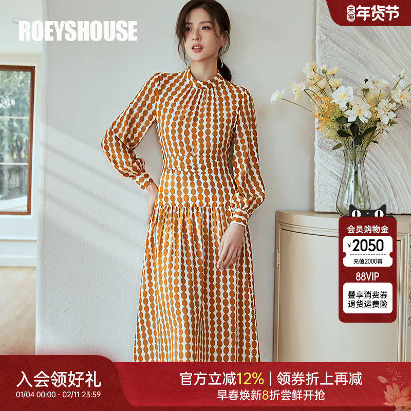 罗衣优雅城市通勤印花圆点连衣裙女春名媛灯笼袖系带大摆裙05985,女装/女士精品,连衣裙,淘宝优惠券,粉丝福利购,淘宝优惠卷