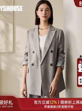 罗衣高级通勤浅灰色西装外套2025秋季新款亚麻职业修身西服11931