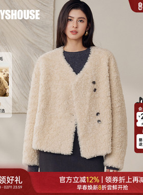 罗衣轻奢100%绵羊毛毛呢外套女冬季韩系简约保暖羊羔绒皮草12990