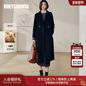 罗衣轻奢100%绵羊毛中长大衣知性正式 场合黑色双面毛呢外套12917