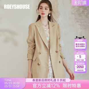 罗衣气质卡其色亚麻西装 职业OL风宽松高级感西服10179 外套女春季
