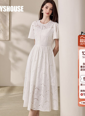 罗衣法式棉绣花纯色收腰连衣裙女夏季特别漂亮荷叶袖度假裙11763