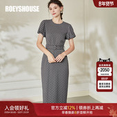 罗衣知性灯笼袖 系带裙08754 气质花色修身 提花连衣裙2025夏装 新款