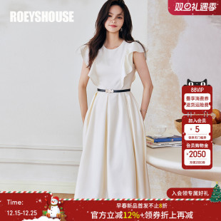 气质荷叶袖 新款 褶皱裙子08873 通勤白色连衣裙女2025夏装 罗衣时尚