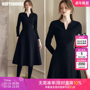 收腰针织打底裙子09737 时尚 罗衣经典 赫本风黑色大摆连衣裙女冬季