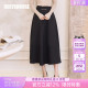 罗衣气质通勤百搭高腰半身裙女春高级感黑色大摆中长款 裙子09242
