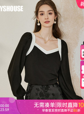 罗衣时尚百搭拼接衬衫女2025秋装新款气质黑色衬衣知性上衣10085