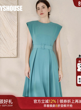 罗衣气质褶皱系带无袖连衣裙2025夏装新款知性绿色大摆裙子08854