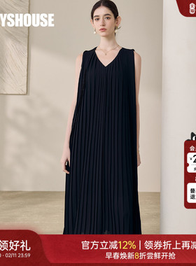 罗衣高级黑色无袖连衣裙2025夏季新款时尚度假风雪纺百褶裙12031