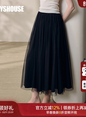 罗衣气质大摆网纱半身裙2025秋季新款通勤百搭黑色显瘦裙子11869