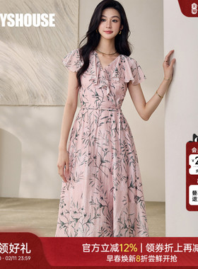 罗衣漂亮荷叶边大摆连衣裙2025夏季新款气质系带亚麻中长裙12487