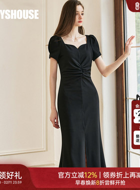 罗衣法式桃心领针织连衣裙2025夏季新款赫本风修身鱼尾裙子10646