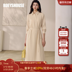 罗衣通勤风米黄色衬衫连衣裙女春文艺风日常休闲出街中长裙13332