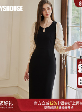 罗衣法式镂空泡泡袖连衣裙2025秋季新款优雅设计感修身裙子10489