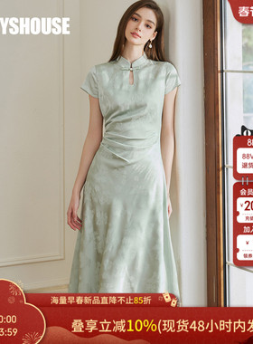 罗衣新中式提花连衣裙女夏淡人系浅绿色盘扣改良旗袍大摆裙10456