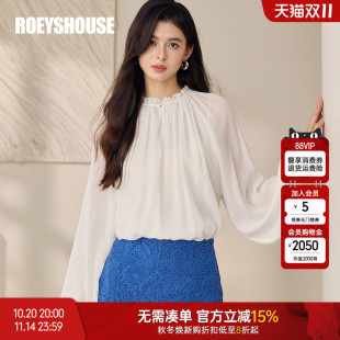气质宽松衬衣插肩袖 罗衣法式 新款 2025秋季 上衣12493 圆领白色衬衫