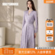 罗衣气质浅紫色肌理感连衣裙女春季 优雅印花V领收腰大摆裙11852