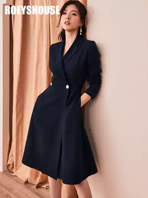 Luo Yi commuter professional jacket dress autumn and winter new intellectual slim navy blue medium long blazer 6187