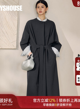 罗衣通勤百搭系带风衣女2025秋季新款气质深灰色中长款外套12595