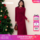 针织中长裙子13026 连衣裙女秋冬修身 新年专供款 罗衣亮丝红色长袖