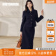 外套半身裙两件套13069 通勤短西装 罗衣高级深蓝色毛呢套装 女春季