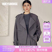 通勤短款 时尚 外套12660 新款 罗衣气质系带花灰色风衣外套2025秋季