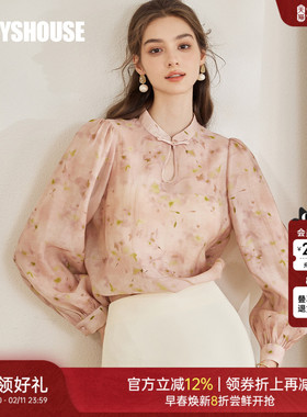 罗衣新中式盘扣镂空衬衫女2025秋季新款甜美衬衣泡泡袖上衣10994