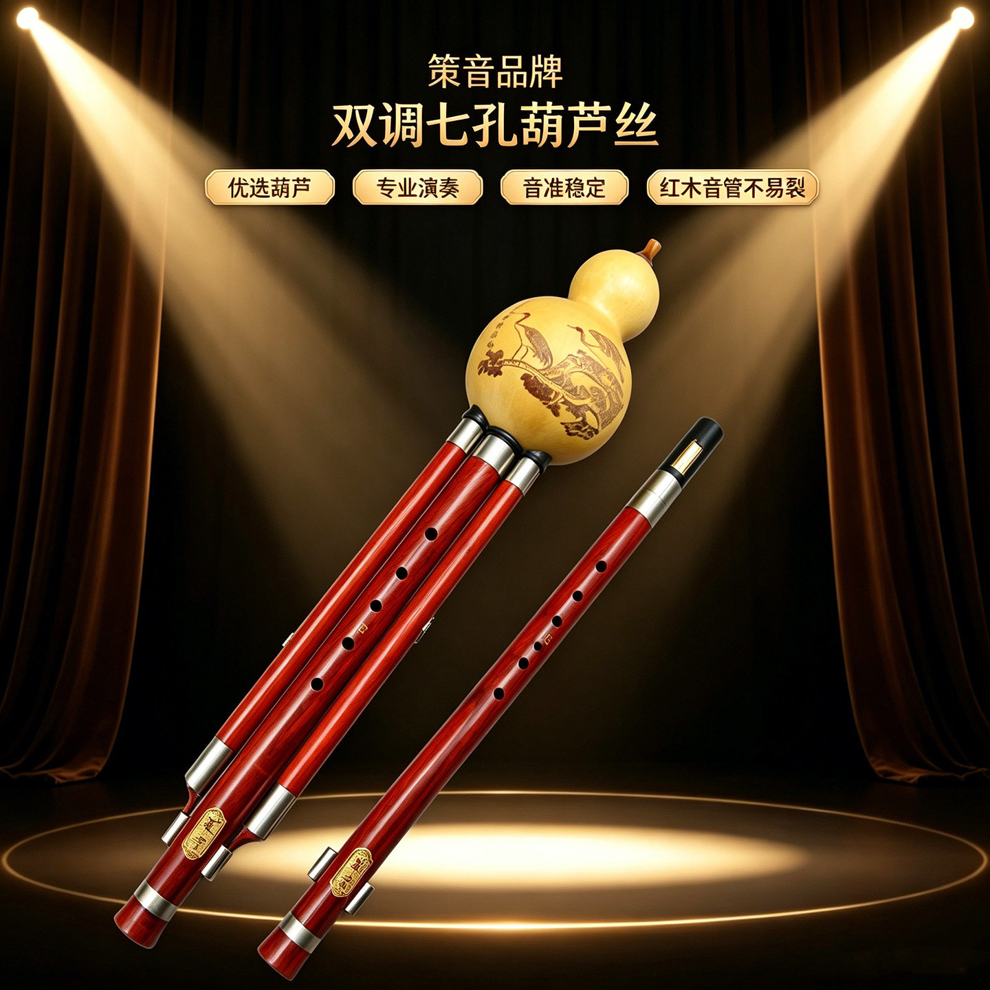 红木双调葫芦丝F加G降B加CA小D调音准易吹不易裂成人自学演奏乐器