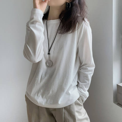 裸感风cozy fit高级感匹马棉纸片人打底衫宽松长袖T恤女内搭单穿