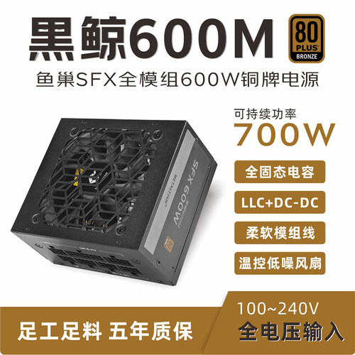 鱼巢SFX额定600W电源铜牌全模组
