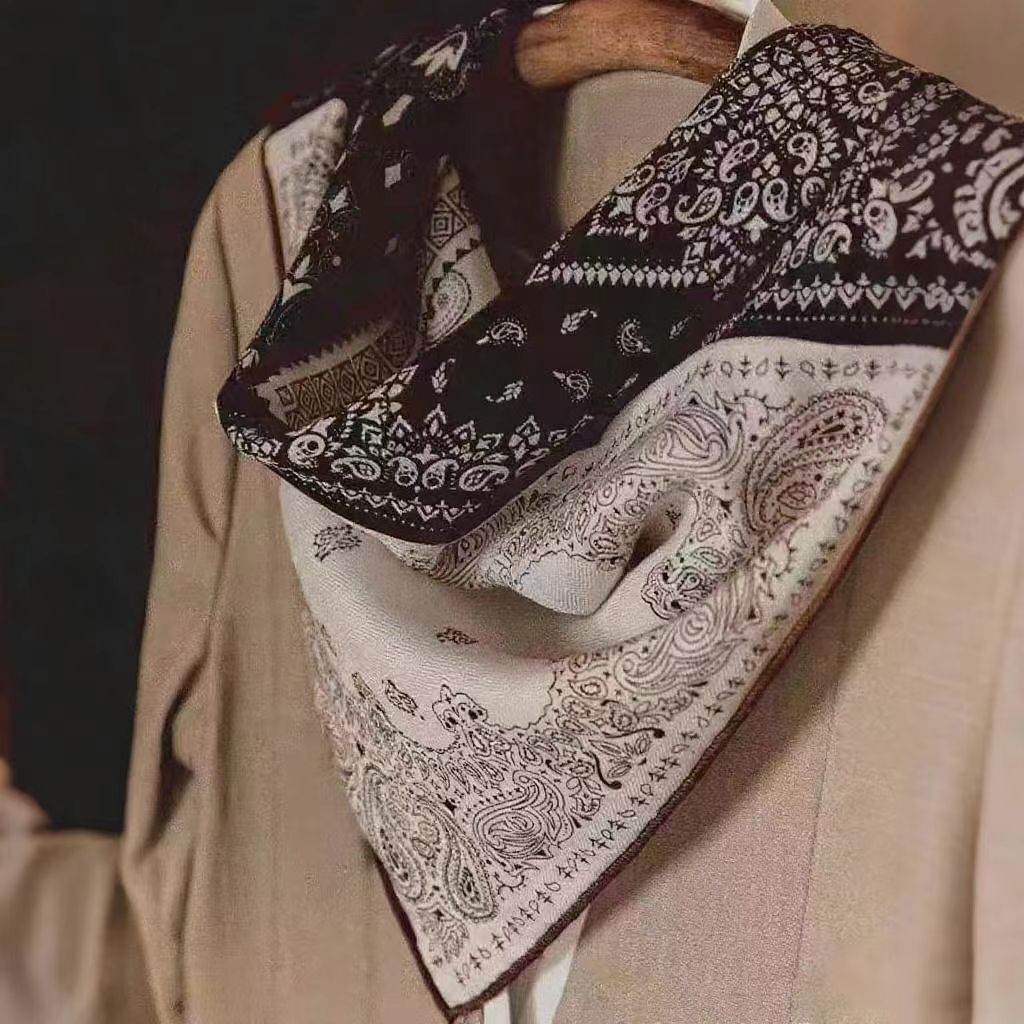 复古腰果真丝羊毛双面异色披肩