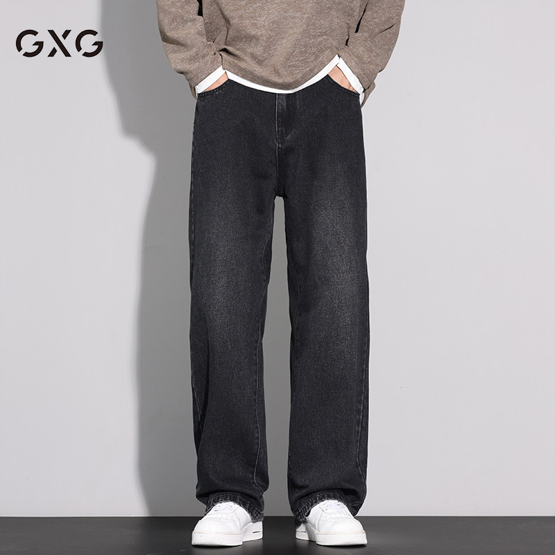GXG美式复古牛仔裤秋冬季2025男生长裤直筒阔腿男裤子