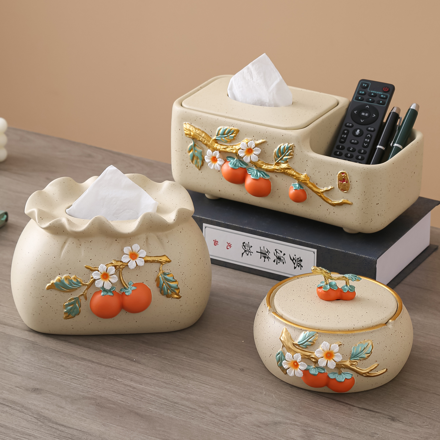 纸巾盒陶瓷客厅装饰品新中式摆件