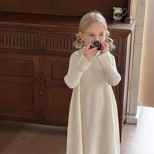香港BAKUXIA女童针织连衣裙秋冬季儿童韩版毛衣裙纯色中长款洋气